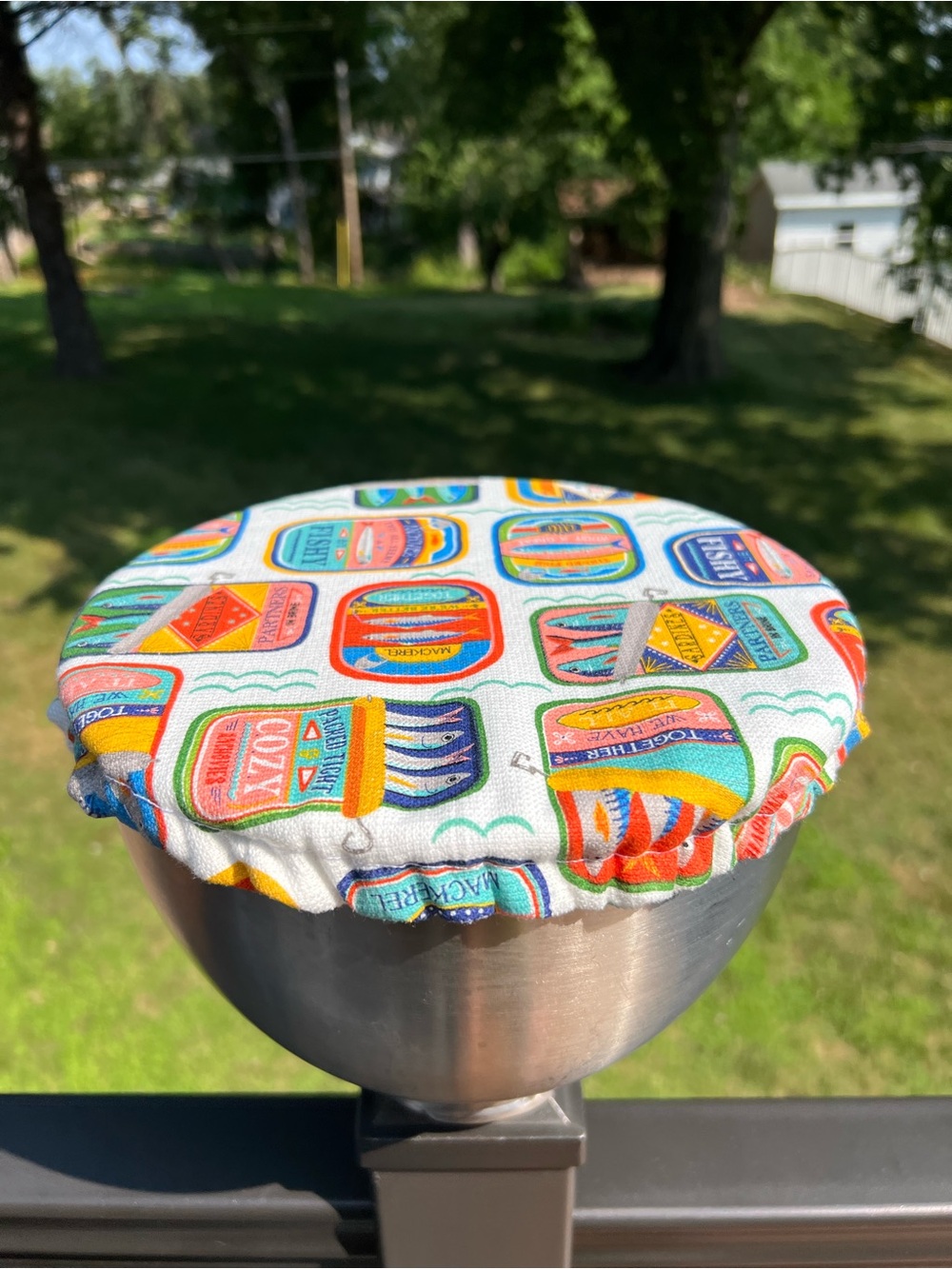Homemade Standard Kitchen Aid mixer Multi-colored sardines fabric bowl cover